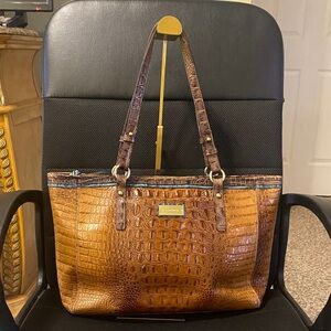 Brahmin Tan Crocodile Embossed Tote